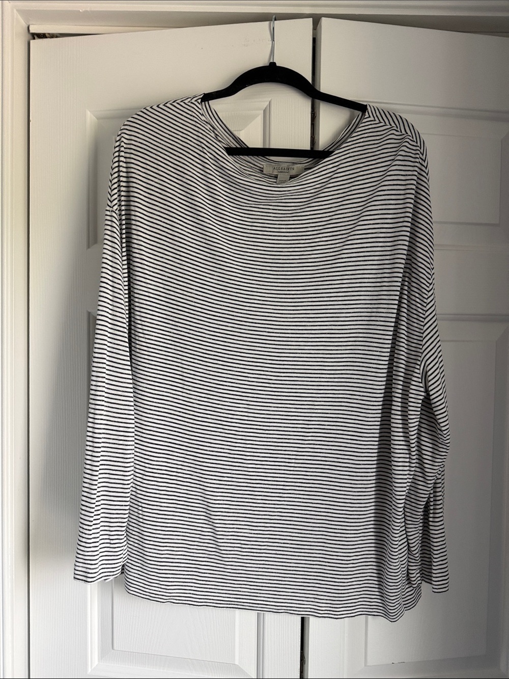 All Saints White and Black Thin-Striped Long Sleeve Tee